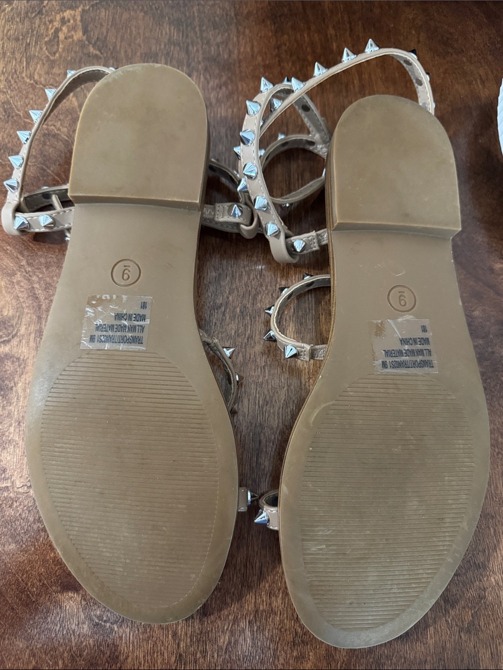 Steve Madden Tan Studded Low-Profile Ankle-Strap Sandals - Picture 4 of 4